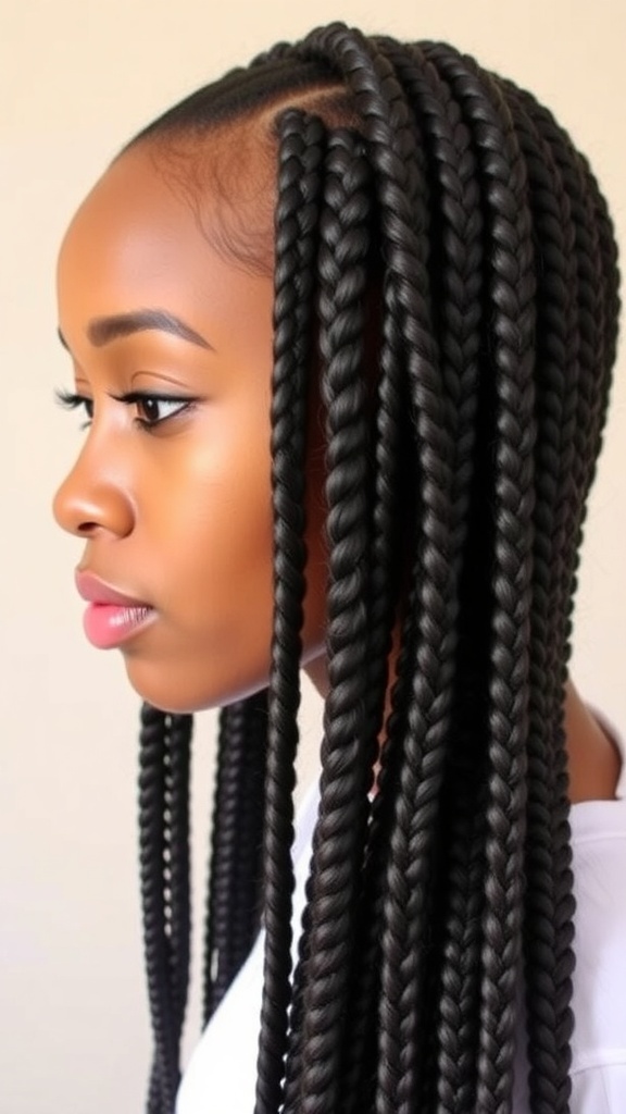 Juicy Knotless Braids Recipe Close-up of juicy knotless braids styled elegantly, showcasing shiny and well-defined braids.